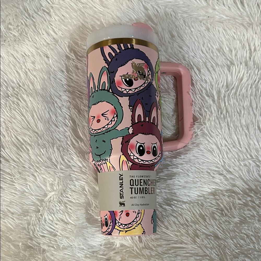 Stanley Pink Quencher Tumbler with Labubu Playful Characters